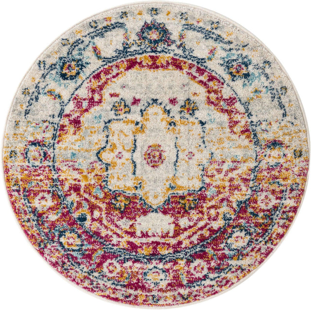 Pink Gray 3' x 3' Madeline Vintage Round Area Rug 100% Polypropylene Distressed Traditional Carpet for Classic Interior Home Design for Sale at Rug Engine