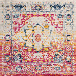 Pink Gray 7' 10 x 7' 10 Madeline Vintage Square Area Rug 100% Polypropylene Distressed Traditional Carpet for Classic Interior Home Design for Sale at Rug Engine