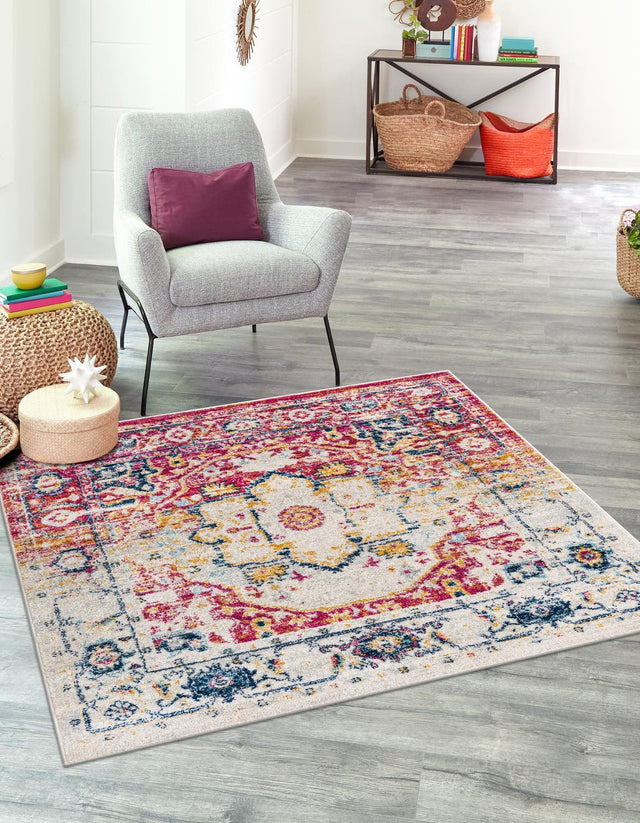 Pink Gray 4' x 4' Madeline Vintage Square Area Rug 100% Polypropylene Distressed Traditional Carpet for Classic Interior Home Design for Sale at Rug Engine