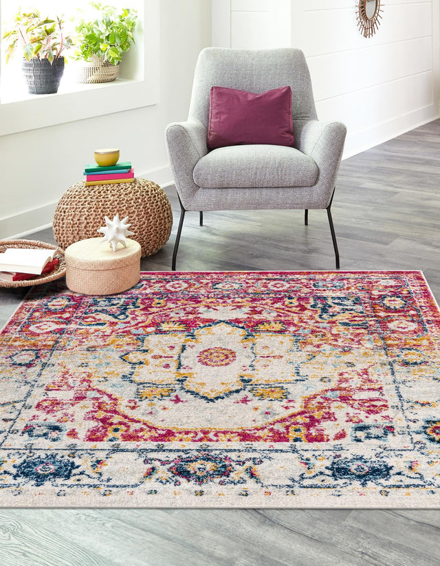 Pink Gray 4' x 4' Madeline Vintage Square Area Rug 100% Polypropylene Distressed Traditional Carpet for Classic Interior Home Design for Sale at Rug Engine