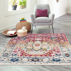 Pink Gray 4' x 4' Madeline Vintage Square Area Rug 100% Polypropylene Distressed Traditional Carpet for Classic Interior Home Design for Sale at Rug Engine