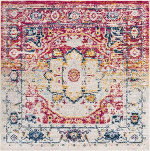 Pink Gray 5' 3 x 5' 3 Madeline Vintage Square Area Rug 100% Polypropylene Distressed Traditional Carpet for Classic Interior Home Design for Sale at Rug Engine