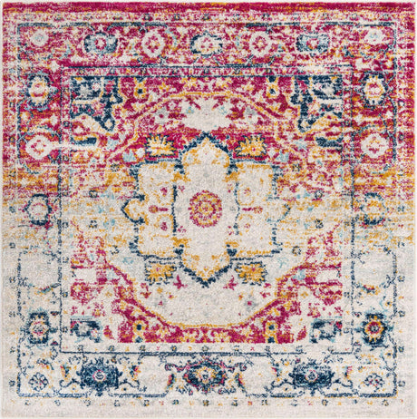 Pink Gray 5' 3 x 5' 3 Madeline Vintage Square Area Rug 100% Polypropylene Distressed Traditional Carpet for Classic Interior Home Design for Sale at Rug Engine