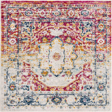 Pink Gray 4' x 4' Madeline Vintage Square Area Rug 100% Polypropylene Distressed Traditional Carpet for Classic Interior Home Design for Sale at Rug Engine