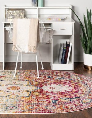 Pink Gray 7' 10 x 10' Madeline Vintage Oval Area Rug 100% Polypropylene Distressed Traditional Carpet for Classic Interior Home Design for Sale at Rug Engine