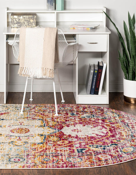 Pink Gray 5' 3 x 8' Madeline Vintage Oval Area Rug 100% Polypropylene Distressed Traditional Carpet for Classic Interior Home Design for Sale at Rug Engine