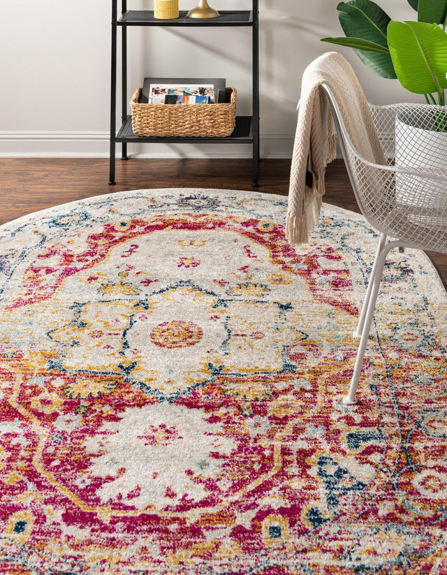 Pink Gray 5' 3 x 8' Madeline Vintage Oval Area Rug 100% Polypropylene Distressed Traditional Carpet for Classic Interior Home Design for Sale at Rug Engine