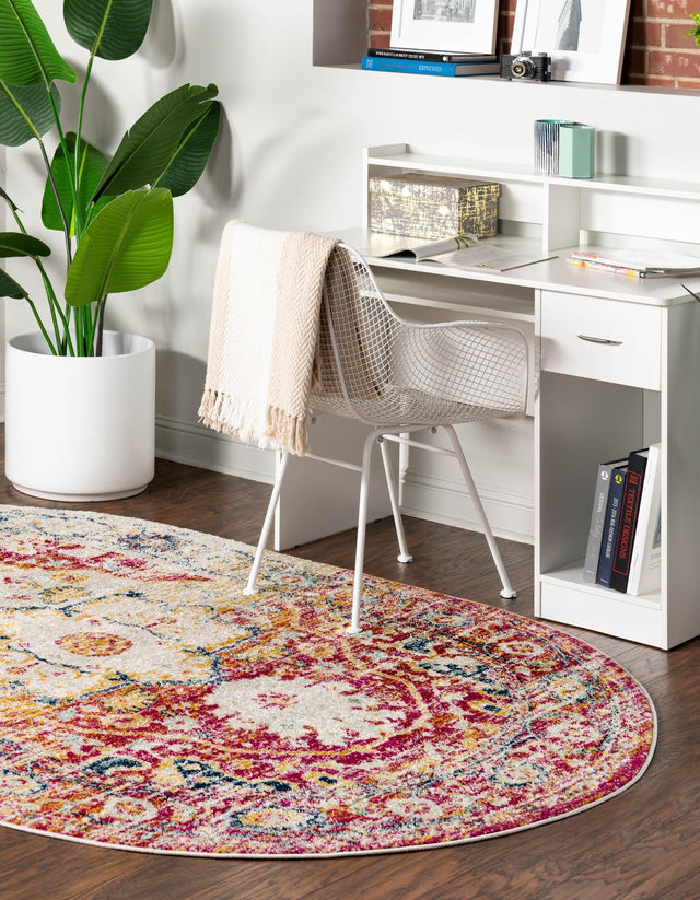Pink Gray 4' x 6' Madeline Vintage Oval Area Rug 100% Polypropylene Distressed Traditional Carpet for Classic Interior Home Design for Sale at Rug Engine