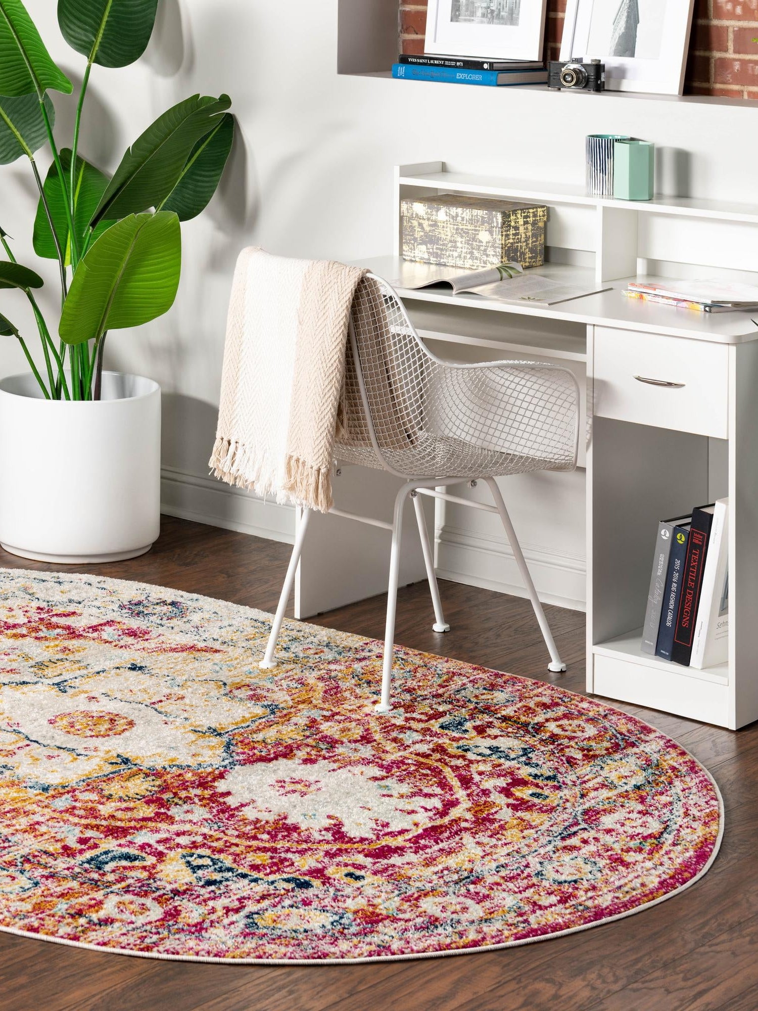 Pink Gray 5' 3 x 8' Madeline Vintage Oval Area Rug 100% Polypropylene Distressed Traditional Carpet for Classic Interior Home Design for Sale at Rug Engine