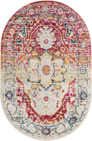 Pink Gray 5' 3 x 8' Madeline Vintage Oval Area Rug 100% Polypropylene Distressed Traditional Carpet for Classic Interior Home Design for Sale at Rug Engine