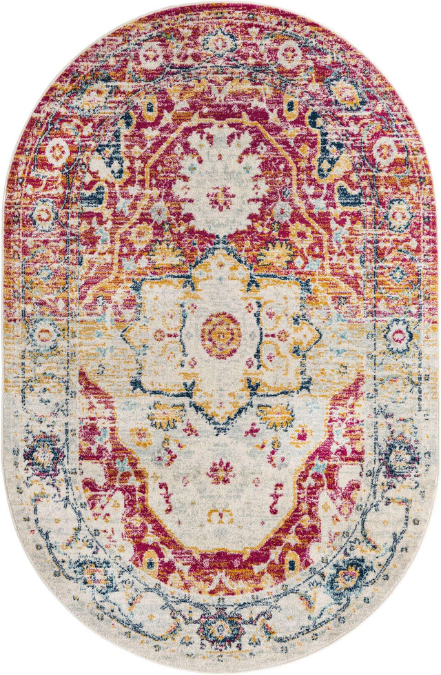 Pink Gray 5' 3 x 8' Madeline Vintage Oval Area Rug 100% Polypropylene Distressed Traditional Carpet for Classic Interior Home Design for Sale at Rug Engine