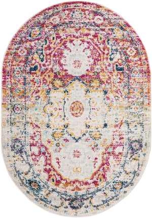 Pink Gray 4' x 6' Madeline Vintage Oval Area Rug 100% Polypropylene Distressed Traditional Carpet for Classic Interior Home Design for Sale at Rug Engine