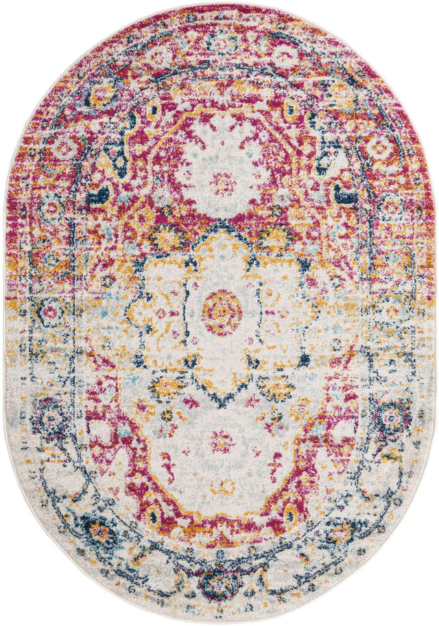 Pink Gray 4' x 6' Madeline Vintage Oval Area Rug 100% Polypropylene Distressed Traditional Carpet for Classic Interior Home Design for Sale at Rug Engine
