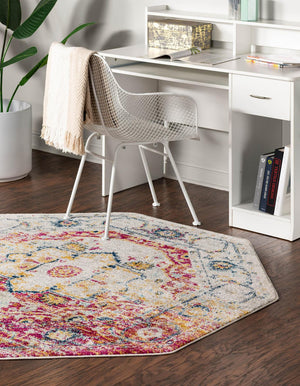 Pink Gray 7' 10 x 7' 10 Madeline Vintage Octagon Area Rug 100% Polypropylene Distressed Traditional Carpet for Classic Interior Home Design for Sale at Rug Engine
