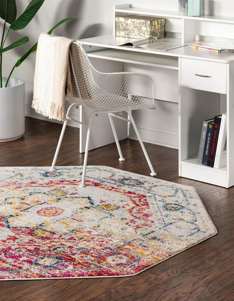 Pink Gray 7' 10 x 7' 10 Madeline Vintage Octagon Area Rug 100% Polypropylene Distressed Traditional Carpet for Classic Interior Home Design for Sale at Rug Engine