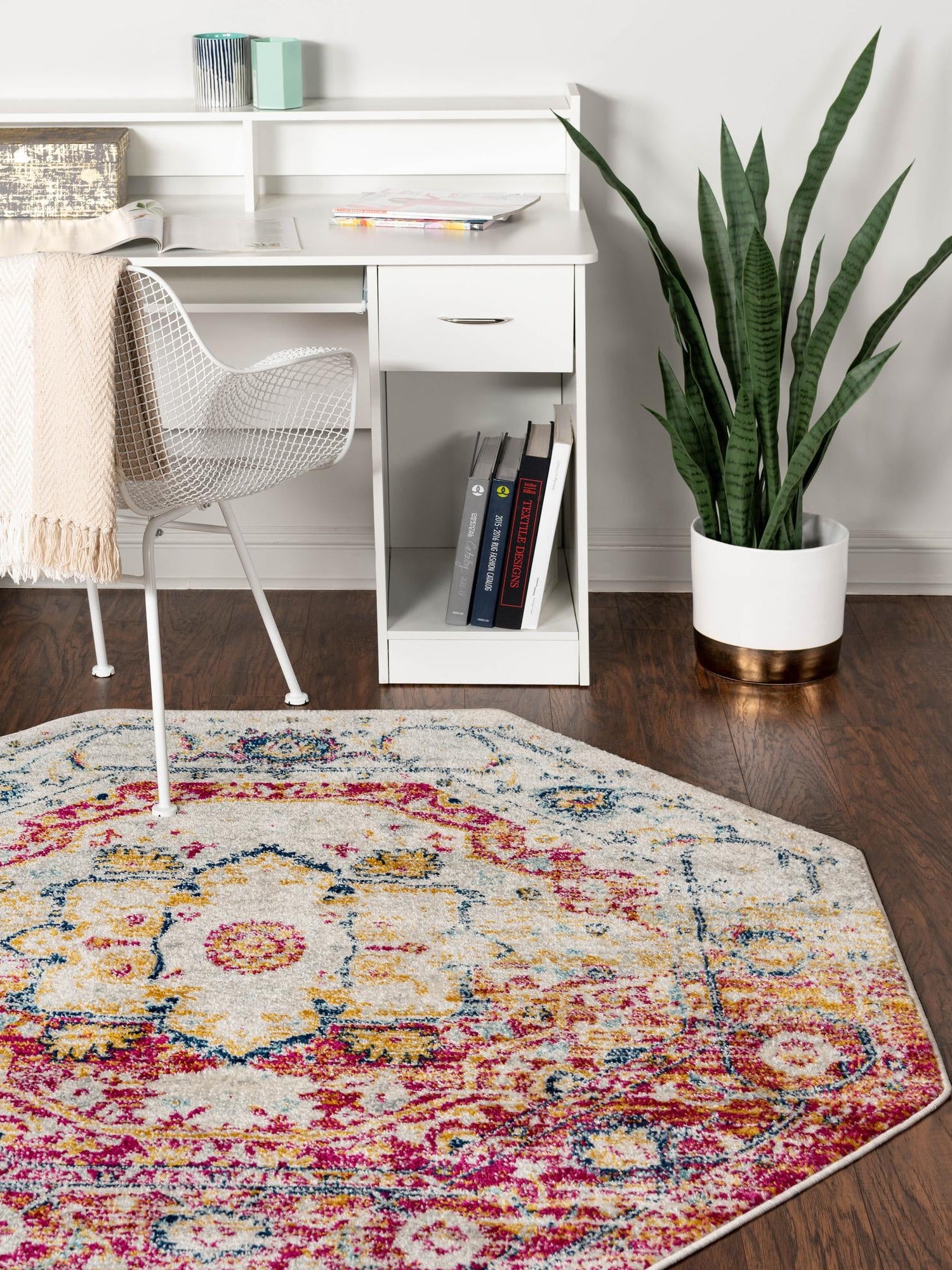 Pink Gray 7' 10 x 7' 10 Madeline Vintage Octagon Area Rug 100% Polypropylene Distressed Traditional Carpet for Classic Interior Home Design for Sale at Rug Engine