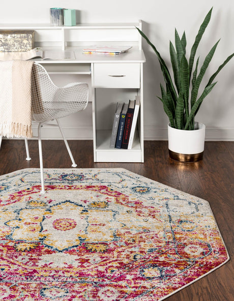 Pink Gray 7' 10 x 7' 10 Madeline Vintage Octagon Area Rug 100% Polypropylene Distressed Traditional Carpet for Classic Interior Home Design for Sale at Rug Engine