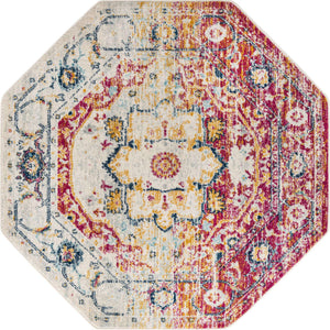Pink Gray 5' 3 x 5' 3 Madeline Vintage Octagon Area Rug 100% Polypropylene Distressed Traditional Carpet for Classic Interior Home Design for Sale at Rug Engine