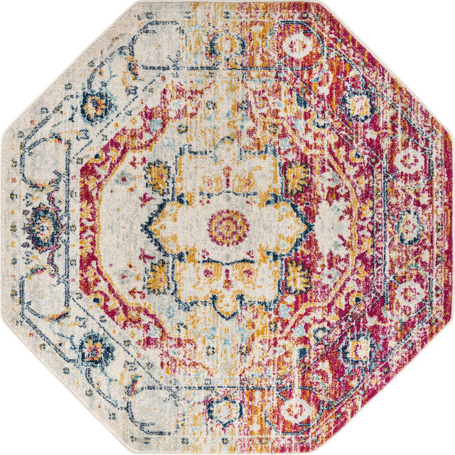 Pink Gray 5' 3 x 5' 3 Madeline Vintage Octagon Area Rug 100% Polypropylene Distressed Traditional Carpet for Classic Interior Home Design for Sale at Rug Engine