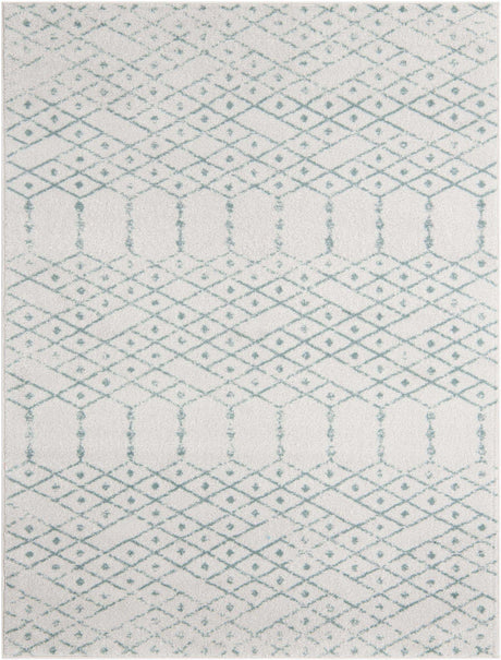 Ivory Aqua 10' x 13' Paxon Trellis Rectangle Area Rug Geometric Durable Stain Resistant Easy Clean Carpet for Modern Interior Home Decor for Sale at Rug Engine