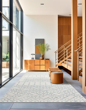 Ivory Aqua 5' 3 x 8' Paxon Trellis Rectangle Area Rug Geometric Durable Stain Resistant Easy Clean Carpet for Modern Interior Home Decor for Sale at Rug Engine