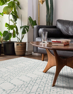 Ivory Aqua 6' x 9' Paxon Trellis Rectangle Area Rug Geometric Durable Stain Resistant Easy Clean Carpet for Modern Interior Home Decor for Sale at Rug Engine