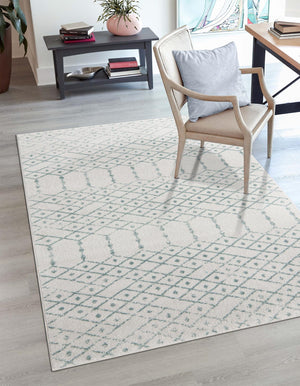 Ivory Aqua 10' x 13' Paxon Trellis Rectangle Area Rug Geometric Durable Stain Resistant Easy Clean Carpet for Modern Interior Home Decor for Sale at Rug Engine
