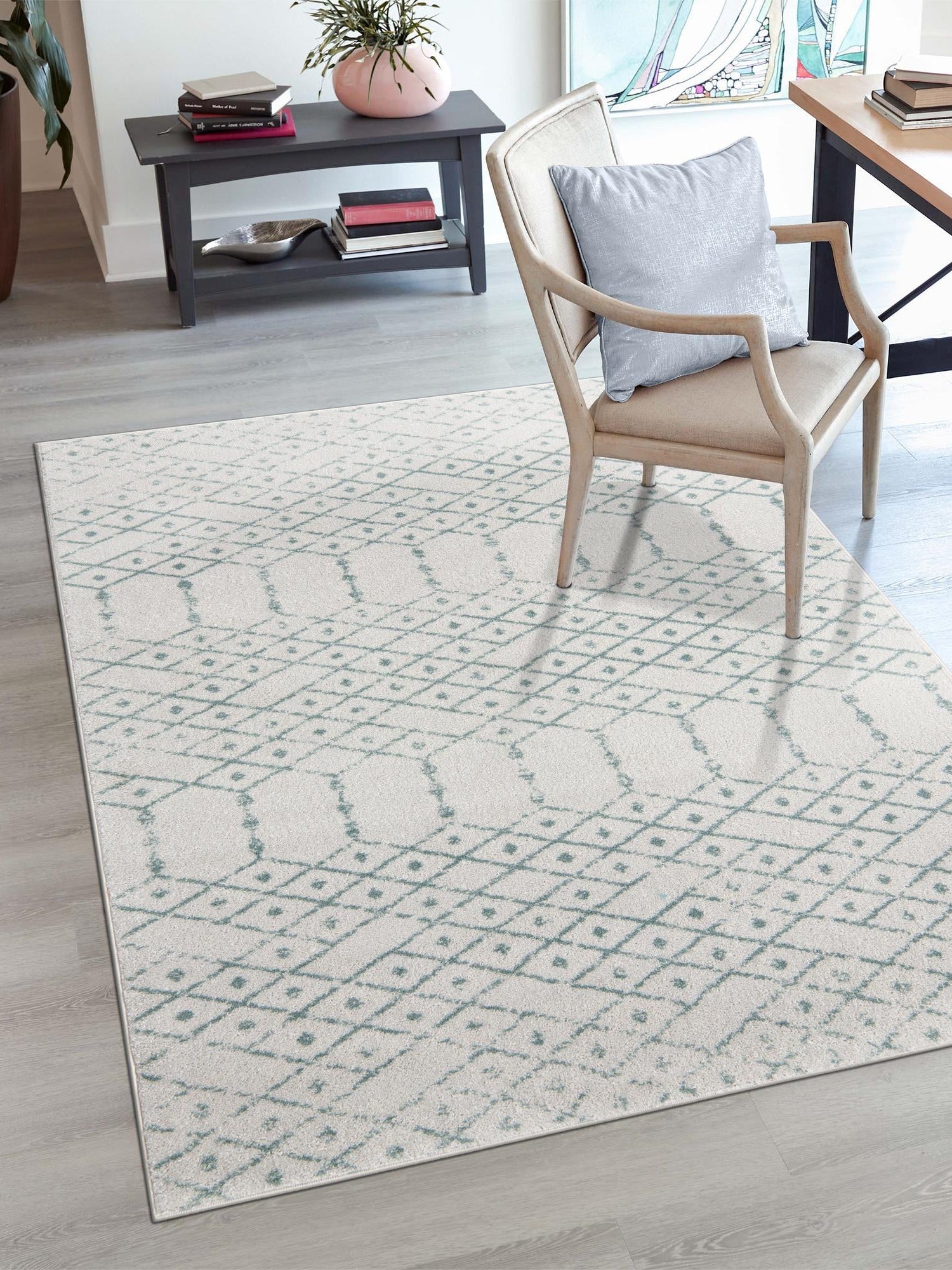 Ivory Aqua 3' 3 x 5' 3 Paxon Trellis Rectangle Area Rug Geometric Durable Stain Resistant Easy Clean Carpet for Modern Interior Home Decor for Sale at Rug Engine