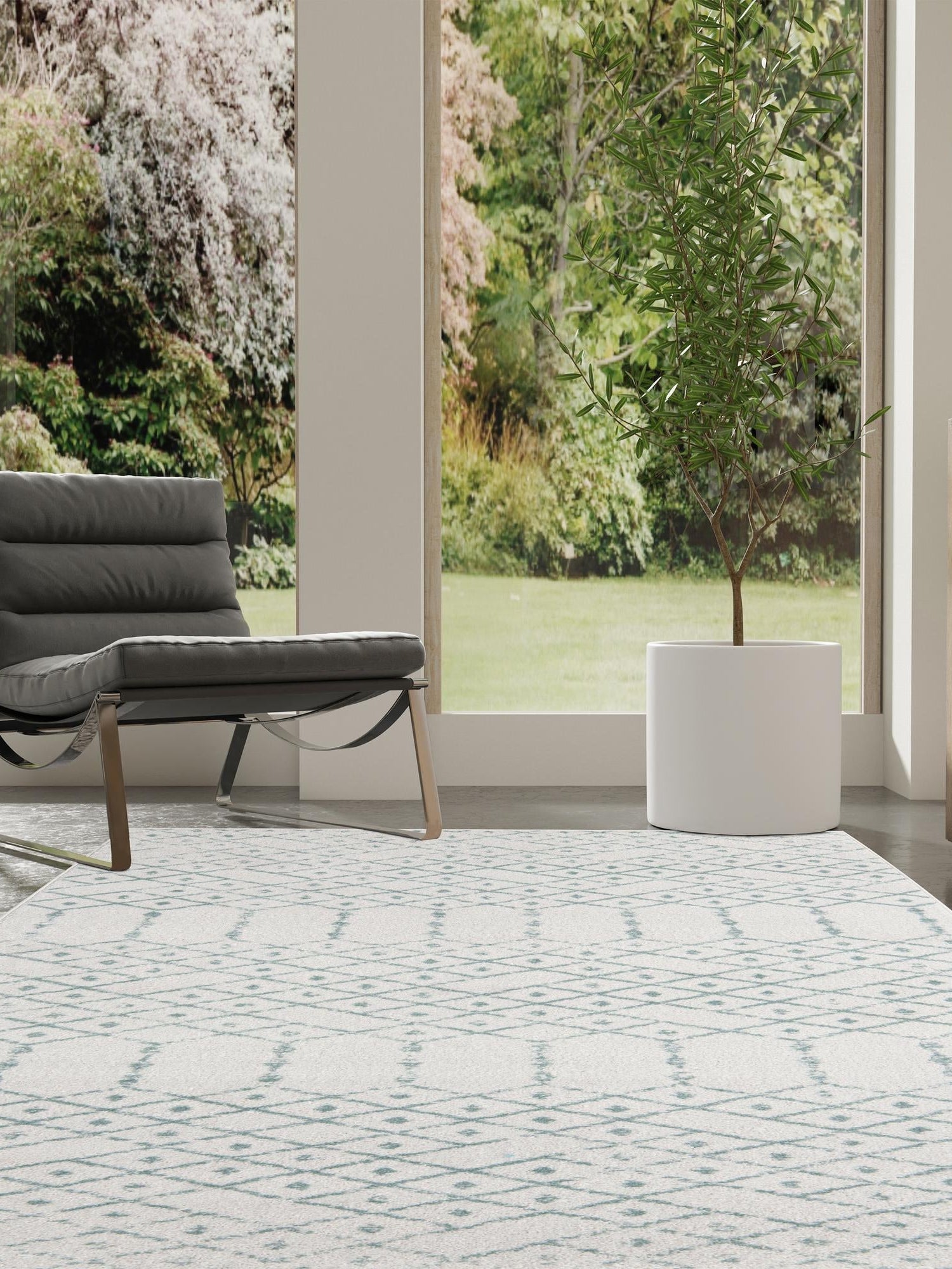 Ivory Aqua 4' x 6' Paxon Trellis Rectangle Area Rug Geometric Durable Stain Resistant Easy Clean Carpet for Modern Interior Home Decor for Sale at Rug Engine