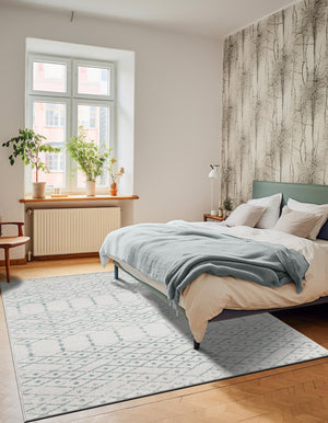 Ivory Aqua 2' x 3' Paxon Trellis Rectangle Area Rug Geometric Durable Stain Resistant Easy Clean Carpet for Modern Interior Home Decor for Sale at Rug Engine