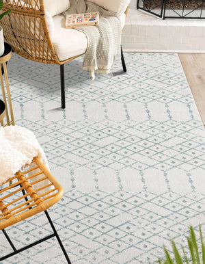 Ivory Aqua 5' 3 x 8' Paxon Trellis Rectangle Area Rug Geometric Durable Stain Resistant Easy Clean Carpet for Modern Interior Home Decor for Sale at Rug Engine