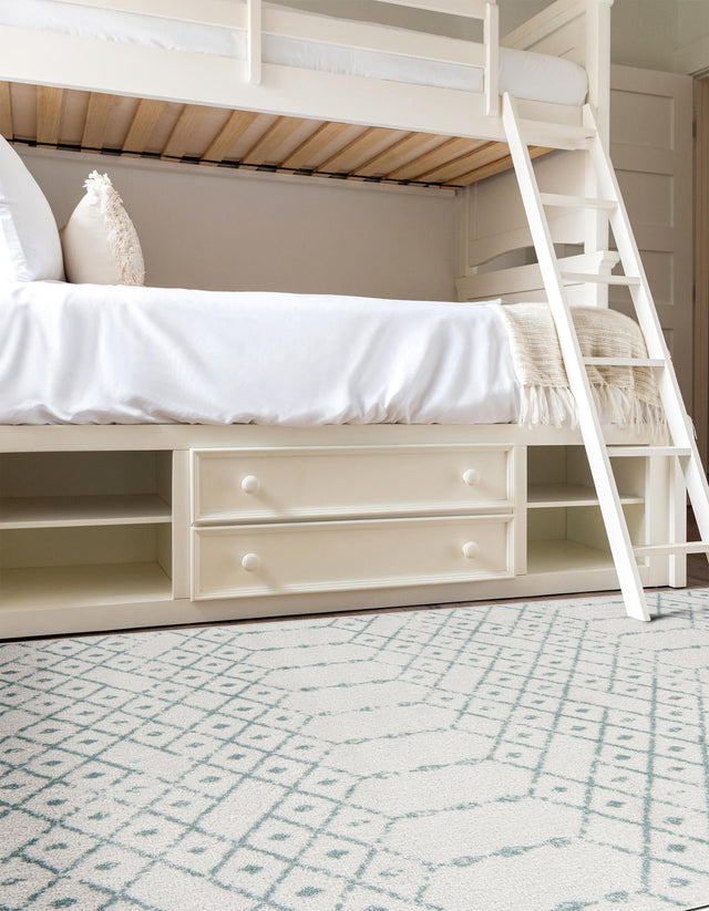 Ivory Aqua 5' 3 x 8' Paxon Trellis Rectangle Area Rug Geometric Durable Stain Resistant Easy Clean Carpet for Modern Interior Home Decor for Sale at Rug Engine