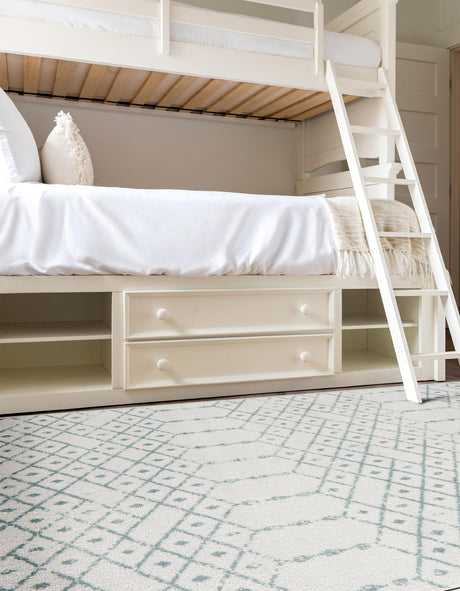 Ivory Aqua 10' x 13' Paxon Trellis Rectangle Area Rug Geometric Durable Stain Resistant Easy Clean Carpet for Modern Interior Home Decor for Sale at Rug Engine