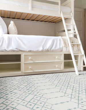 Ivory Aqua 7' x 10' Paxon Trellis Rectangle Area Rug Geometric Durable Stain Resistant Easy Clean Carpet for Modern Interior Home Decor for Sale at Rug Engine