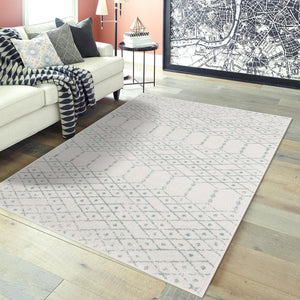 Ivory Aqua 10' x 14' Paxon Trellis Rectangle Area Rug Geometric Durable Stain Resistant Easy Clean Carpet for Modern Interior Home Decor for Sale at Rug Engine