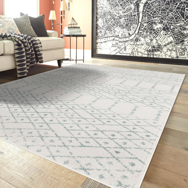 Ivory Aqua 6' x 9' Paxon Trellis Rectangle Area Rug Geometric Durable Stain Resistant Easy Clean Carpet for Modern Interior Home Decor for Sale at Rug Engine