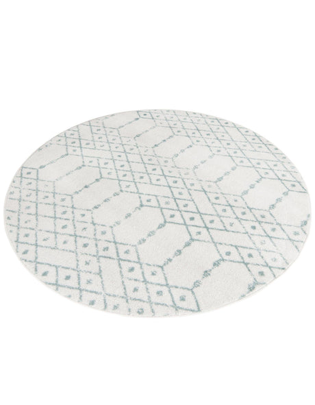 Ivory Aqua 7' 10 x 7' 10 Paxon Trellis Round Area Rug Geometric Durable Stain Resistant Easy Clean Carpet for Modern Interior Home Decor for Sale at Rug Engine