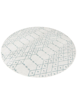 Ivory Aqua 7' 10 x 7' 10 Paxon Trellis Round Area Rug Geometric Durable Stain Resistant Easy Clean Carpet for Modern Interior Home Decor for Sale at Rug Engine