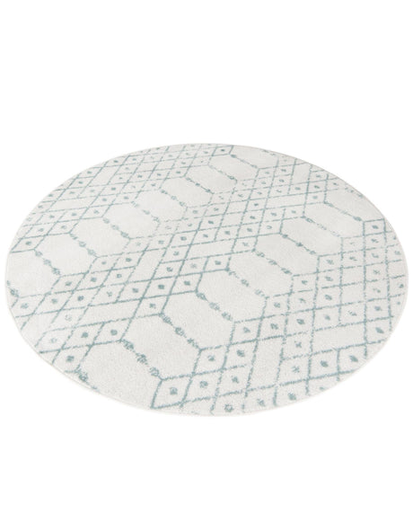 Ivory Aqua 7' 10 x 7' 10 Paxon Trellis Round Area Rug Geometric Durable Stain Resistant Easy Clean Carpet for Modern Interior Home Decor for Sale at Rug Engine