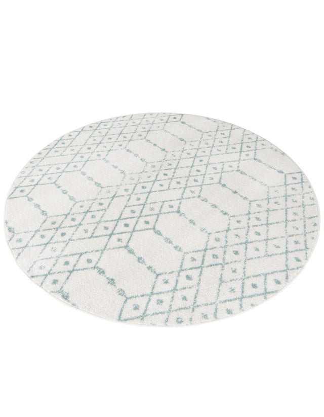 Ivory Aqua 7' 10 x 7' 10 Paxon Trellis Round Area Rug Geometric Durable Stain Resistant Easy Clean Carpet for Modern Interior Home Decor for Sale at Rug Engine