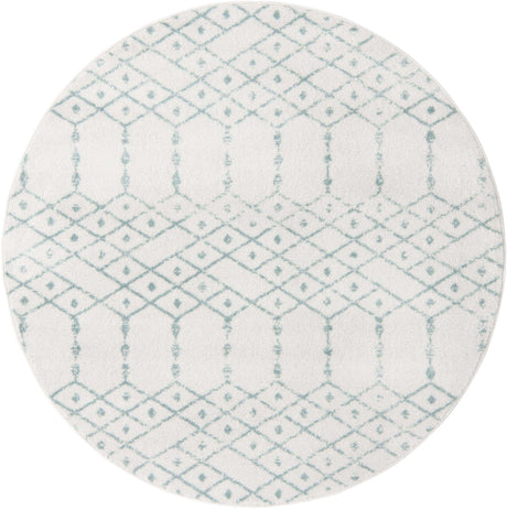 Ivory Aqua 7' 10 x 7' 10 Paxon Trellis Round Area Rug Geometric Durable Stain Resistant Easy Clean Carpet for Modern Interior Home Decor for Sale at Rug Engine