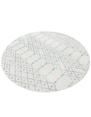 Ivory Aqua 5' 3 x 5' 3 Paxon Trellis Round Area Rug Geometric Durable Stain Resistant Easy Clean Carpet for Modern Interior Home Decor for Sale at Rug Engine