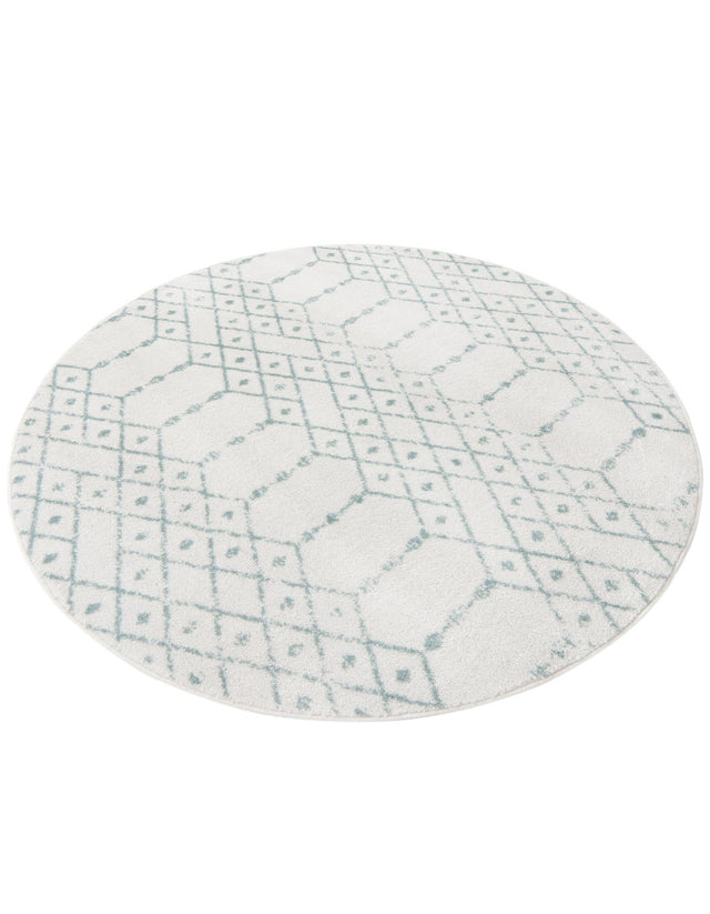 Ivory Aqua 5' 3 x 5' 3 Paxon Trellis Round Area Rug Geometric Durable Stain Resistant Easy Clean Carpet for Modern Interior Home Decor for Sale at Rug Engine