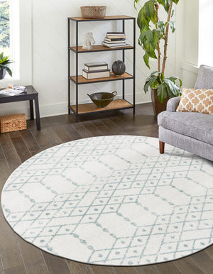 Ivory Aqua 5' 3 x 5' 3 Paxon Trellis Round Area Rug Geometric Durable Stain Resistant Easy Clean Carpet for Modern Interior Home Decor for Sale at Rug Engine