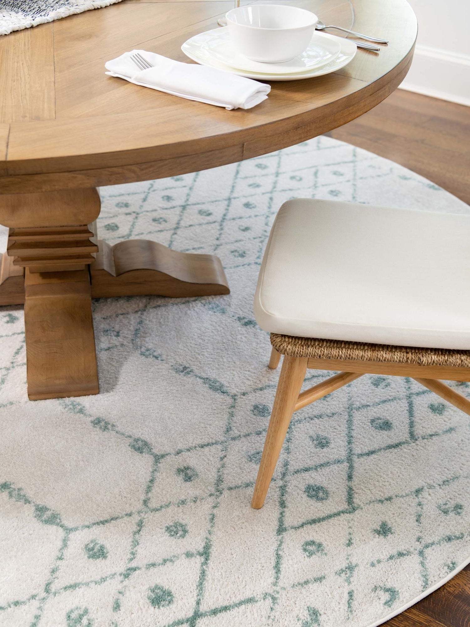 Ivory Aqua 7' 10 x 7' 10 Paxon Trellis Round Area Rug Geometric Durable Stain Resistant Easy Clean Carpet for Modern Interior Home Decor for Sale at Rug Engine