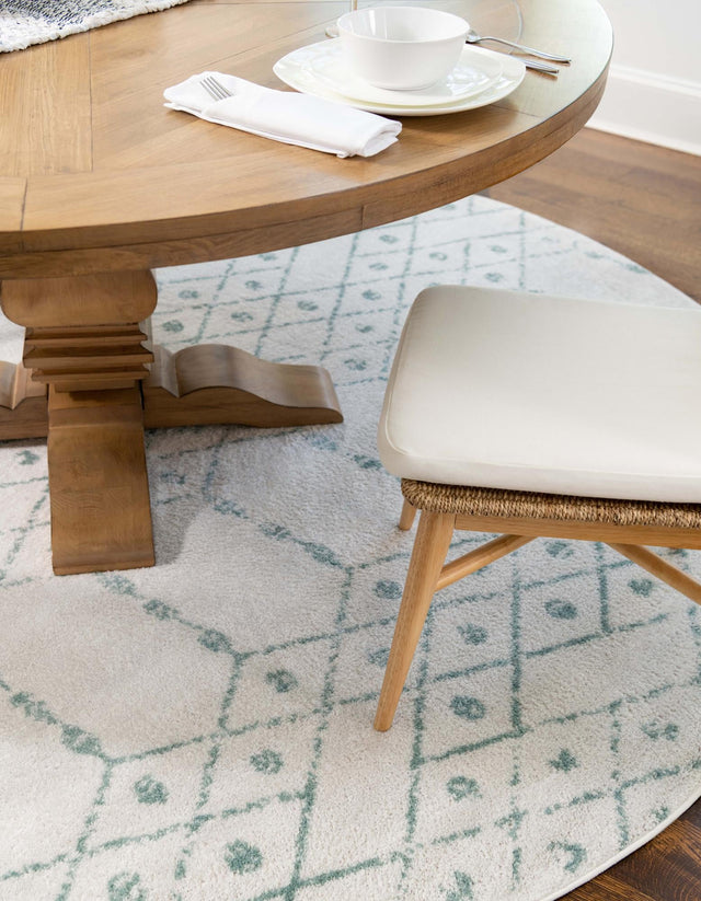 Ivory Aqua 7' 10 x 7' 10 Paxon Trellis Round Area Rug Geometric Durable Stain Resistant Easy Clean Carpet for Modern Interior Home Decor for Sale at Rug Engine