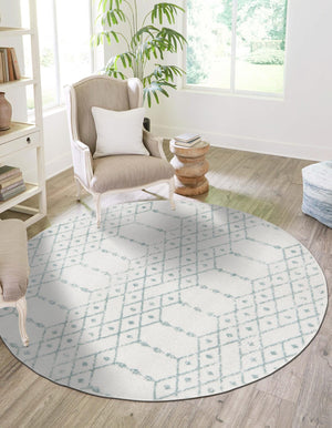 Ivory Aqua 5' 3 x 5' 3 Paxon Trellis Round Area Rug Geometric Durable Stain Resistant Easy Clean Carpet for Modern Interior Home Decor for Sale at Rug Engine