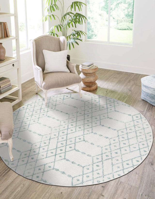 Ivory Aqua 5' 3 x 5' 3 Paxon Trellis Round Area Rug Geometric Durable Stain Resistant Easy Clean Carpet for Modern Interior Home Decor for Sale at Rug Engine