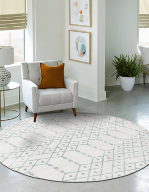 Ivory Aqua 5' 3 x 5' 3 Paxon Trellis Round Area Rug Geometric Durable Stain Resistant Easy Clean Carpet for Modern Interior Home Decor for Sale at Rug Engine