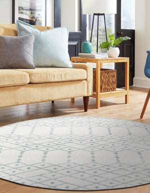 Ivory Aqua 5' 3 x 5' 3 Paxon Trellis Round Area Rug Geometric Durable Stain Resistant Easy Clean Carpet for Modern Interior Home Decor for Sale at Rug Engine